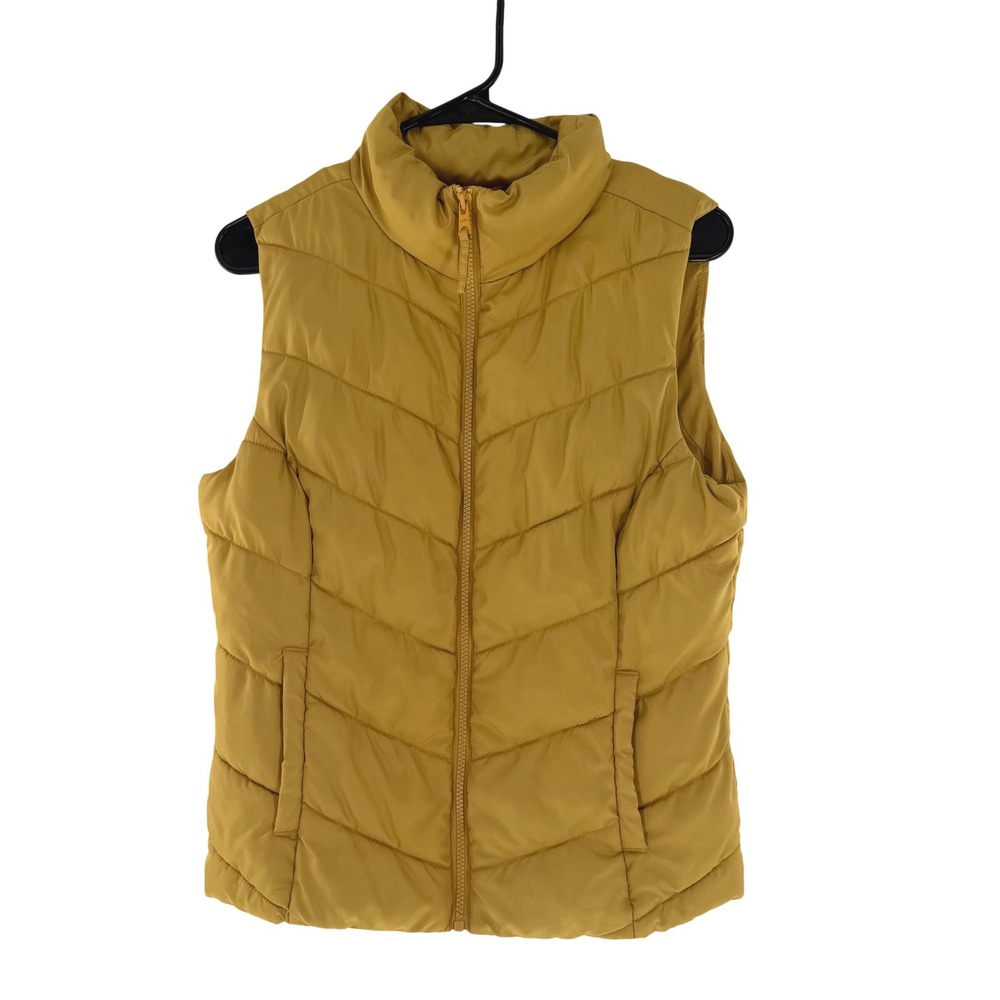 Aeropostale Womens Puffer Vest Mustard Yellow Chevron Quilted Zip Up Medium 5301 - Picture 1 of 7